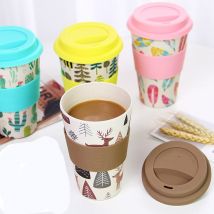Tasse de voyage en bambou 400ml, tasse à café réutilisable et , tasse à emporter, pour les voyages et l'extérieur