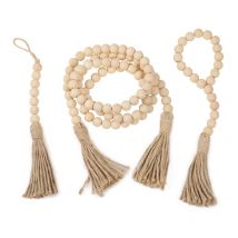 16MM Style campagnard tenture murale décorations guirlande de perles en bois naturel avec des glands de Jute perles de prière à la main décorations rustiques