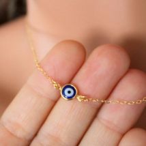 Collier pendentif fin en forme d&#39;oeil maléfique pour femme, bijoux turcs, porte-bonheur, , couleur or, chaîne ras du cou, rond, cœur, pour amie