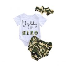Vêtements pour -né garçon et fille, 3 pièces, lettres fraîches, combinaison à manches courtes, Camouflage, pantalons courts à volants avec bandeau