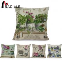 Miracille-coussin de canapé en coton | Carré, 18 ", Vase à fleurs, plantes vertes, décoration pour la maison, coussin, oreiller, Cojines, coton lin Fundas