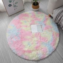Tapis rond en peluche arc-en-ciel, doux, pour salon, chambre à coucher, de sol, de chevet, pour chambre d'enfants