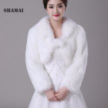 SHAMAI femmes hiver vestes de mariée à manches longues épais fausse fourrure manteau de mariée femmes blanc enveloppes de mariage châle Cape veste