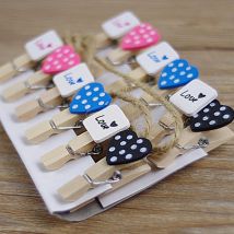 Pas cher belle pêche coeur artisanat en bois bannière Clips chevilles préfet pour fête événement décoration de mariage