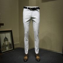 Hommes robe pantalon formel affaires slim fit blanc rayé fête des pères mariage marié porter intelligent décontracté homme costume pantalon grande taille