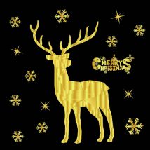 Autocollant mural doré joyeux noël | Flocons de neige, autocollants de fenêtre de magasin amovibles, décorations de nouvel an de noël pour maison, et