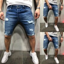 trou Denim Jean hommes en détresse Rip couleur Jean pantalon court Denim déchiré Shorts vêtements d'été