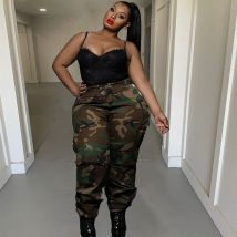 Pantalons de survêtement grande taille pour femmes, XL-5XL, pantalons de survêtement, amples et décontractés, pantalons Cargo de Camouflage, ,