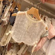 Style coréen bébé filles dentelle coton bavoirs broderie florale -né bambins enfants gilet Smock mignon enfants Costumes accessoires