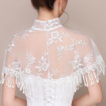 dentelle robe de mariée châle avec des glands automne mince mariée enveloppes col montant veste de mariage Sexy Transparent cape