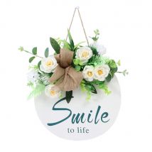 Couronne de signe de bienvenue, panneaux muraux suspendus en bois, décoration à bords lisses, fleur artificielle pour porte d&#39;entrée, 11.8 pouces