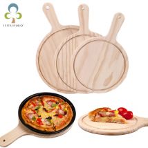 1PC planche à Pizza en bois ronde avec main Pizza plateau de cuisson Pizza pierre planche à découper plateau Pizza gâteau ustensiles de cuisson ZXH
