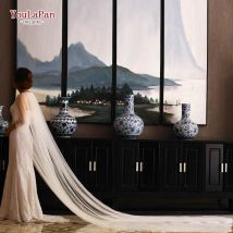 YouLaPan G28 bleu Royal strass Applique veste de mariage blanc Tulle mariée boléro vestes de mariage enveloppement 3M mètres Cape de mariée