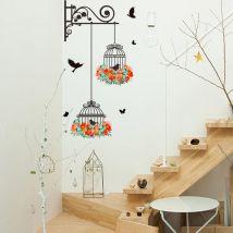 Cage à oiseaux créative avec branche d&#39;arbre à fleurs, autocollant Mural en Pvc pour magasin, bureau, chambre à coucher, décoration de maison, Art Mural Pastoral, bricolage