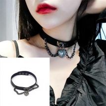 Harajuku Punk noir métal grosse chaîne coeur pendentif collier Chokers Hip hop PU cuir colliers Cool filles colliers pour les femmes