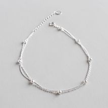 Véritable 925 en argent Sterling cheville pour femmes perles rondes Double chaîne cheville pied Bracelet tobilleras de plata de ley 925