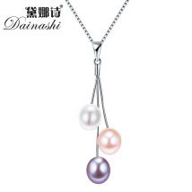 Collier avec pendentif en trois lignes de perles en argent 18 pouces, bijoux en perles naturelles (sans chaîne),