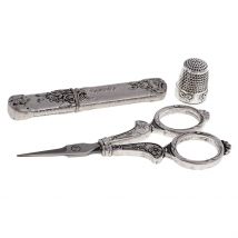 Ensemble d'outils de couture 3 pièces | Tailleurs de Style Floral Vintage européen, ciseaux à coudre, étui à aiguille, Kit