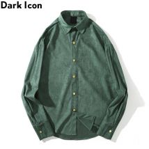 Dark Icon chemise en daim homme col rabattu chemise unie manches longues Streetwear chemises homme noir vert