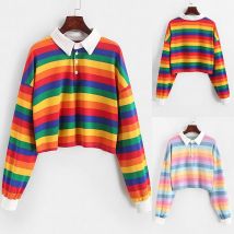 chemise femmes sweat à manches longues multicolore sweat à capuche pour femme avec bouton rayé Style coréen sweat femmes