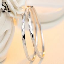 SA Silver-boucles d'oreilles Huggie pour femmes, 60mm, 55mm, 50mm, 45mm, 40mm en argent, 925, bijoux fins, cerceau