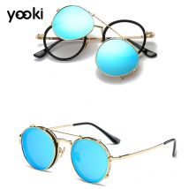 Lunettes de soleil Steampunk à Clip | Lunettes rondes amovibles, polarisantes, lentilles UV400, monture de lunettes de Prescription,