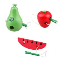 Jouets éducatifs pour enfants, jouets en bois amusants, jouets en ver, manger des fruits, pomme poire, jouet d'enseignement préscolaire pour bébé,