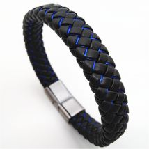 Tressé noir bleu Punk fait à la main en cuir hommes Bracelets femmes Vintage manchette bracelet Homme bijoux accessoires