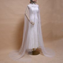 TOPQUEEN longue Train châles Cape de mariage châle de mariée blanc Tulle longue Cape Cape châle haussements d'épaules vestes de fête femmes G16