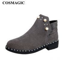 COSMAGIC – bottes Chelsea à talon bas et bout rond pour femme, avec Rivets perlés à la cheville, hiver