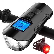Phare de cyclisme étanche avec klaxon compteur de vitesse écran LCD vélo lumière vélo USB Rechargeable avant lumière arrière lampe de poche