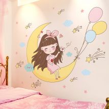 [SHIJUEHEZI] dessin animé fille Stickers muraux bricolage étoiles lune ballons Stickers muraux pour enfants chambres bébé chambre pépinière décoration de la maison