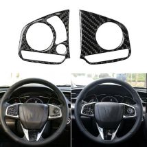 2 pièces noir fenêtre arrière persiennes volets couverture et 2 pièces voiture en Fiber de carbone Style volant bouton panneau couverture autocollant