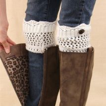 Femmes hiver jambières courtes boutons Crochet creux automne tricot bottes manchettes chaussettes bottes creuses Toppers plus femmes bottes