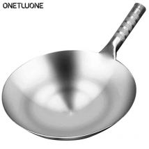 Acier inoxydable Wok 1.8mm d'épaisseur de chinois fait à la main Wok traditionnel antiadhésif rouille gaz Wok cuisinière casserole cuisson