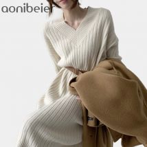 Aonibeier automne pull femmes hiver à manches longues chandails robes tricotées femmes ample Maxi surdimensionné tricot Robe Vestido