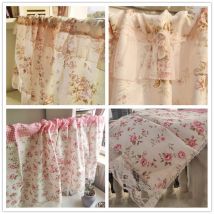 Rideaux courts décoratifs en polyester rose, imprimés Rideau en dentelle pour armoire, demi-rideau pour café, rideau de tête décoratif