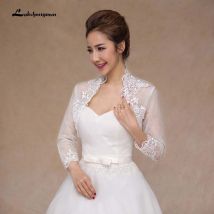 Mariage dentelle boléro mariée veste blanc enveloppes de mariage parts de femmes 3/4 à manches longues blanc dentelle épaules mariage
