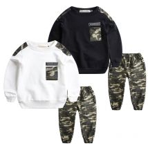 Combinaison pull de sport pour garçons, 2 pièces, ensemble sweat-shirt de sport pour enfants, manteau + pantalon Long, Camouflage