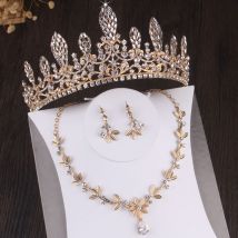 Baroque luxe or cristal feuille ensemble de bijoux de mariée couronne de mariage coiffe boucles d'oreilles collier collier ensemble bijoux africains ensembles