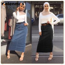 Jupe en jean pour femmes, longue, crayon, dubaï, bouton musulman, taille haute, moulante, Denim, moyen-orient, turc, Abaya, vêtements islamiques