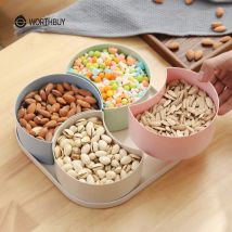 Digne buy conteneur de stockage des aliments | Nouvel an boîte de rangement des Fruits secs pour Snacks avec couvercle en paille de blé, conteneur en plastique, organisateur de cuisine