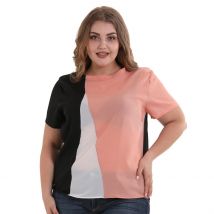 T-shirts Patchwork manches courtes col rond femme | En mousseline de soie, respirant été Patchwork, décontracté augmente ample et Slim tee-shirt