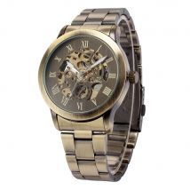 SHENHUA rétro montre mécanique Antique ton Bronze squelette cadran en acier inoxydable bande mâle horloge Auto remontage montre-bracelet