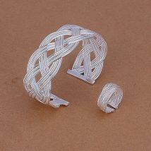 Bague de mariage en argent 925 pour femme, ensemble de bijoux à la , bracelet ouvert, S310,