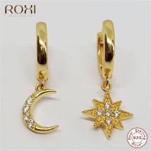 ROXI-boucles d'oreilles en argent Sterling 925, boucles d'oreilles asymétriques délicates, étoile de lune, en CZ, pour femmes, bijoux, noël,