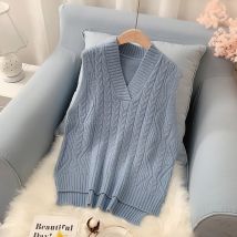 pull gilet femmes printemps et automne nouvelle version coréenne en vrac de la courte laine gilet col en v sans manches pull