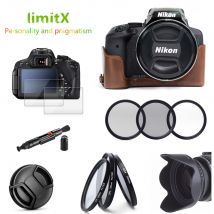 Etui en cuir 9 en 1 + filtre + pare-soleil + stylo de nettoyage + protecteur de verre pour appareil photo numérique Nikon CoolPix P900 P900s