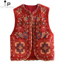 Vintage automne broderie florale paillettes velours femmes gilet sans manches cardigan dames vêtements d'extérieur décontracté gilet