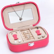 Boîte de rangement de bijoux Portable anneau présentoir boucle d'oreille mallette de rangement organisateur de bijoux avec miroir Faux cuir boîte à bijoux femmes